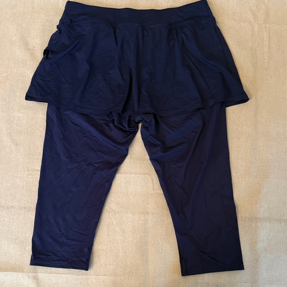 Lands' End Navy Modest Swim Capri with Skirt - Sz L- Sun Protection - Worn Once! - Picture 4 of 6